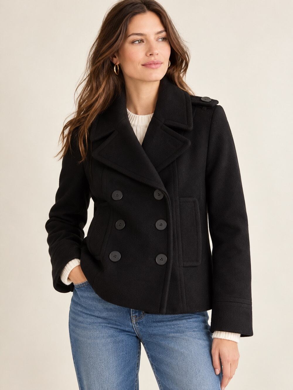 J Crew Double Breasted Peacoat Black Wool Blend